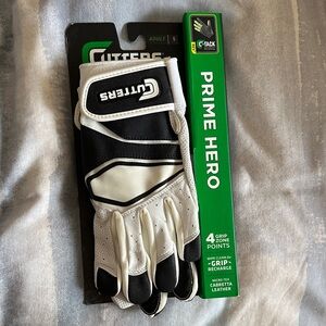 Cutters Prime Hero Baseball Batting Gloves Small White Black Cabretta Leather